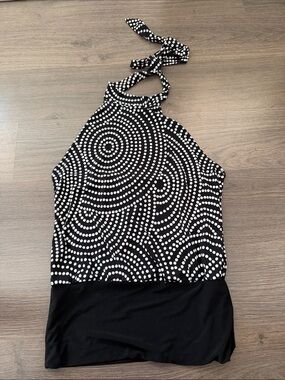 Black & White Halter Tank with Circular Dot Print